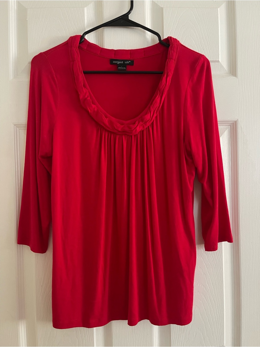 august silk Bright Red Braided Scoop-Neck Long Sleeve Top